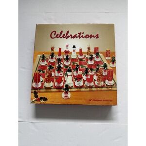 Christmas Celebrations Glass Handmade Chess Set Vintage